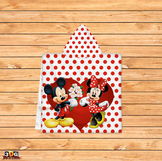 Kids Poncho Towel Minnie and Mickie Red Dots