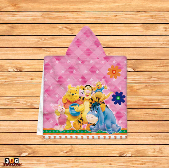 Kids Poncho Towel Pooh in Pink