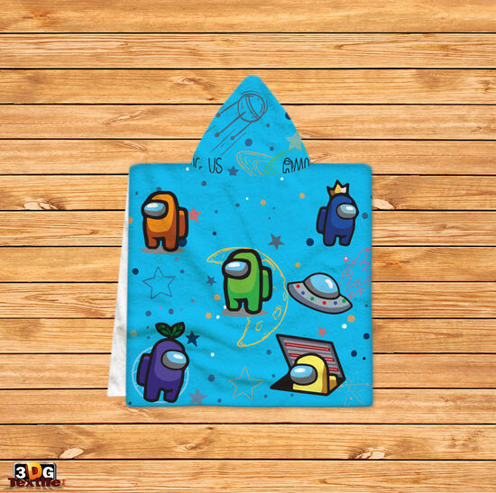 Kids Poncho Towel Among Us Blue