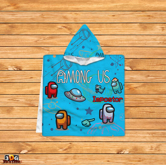 Kids Poncho Towel Among Us Blue