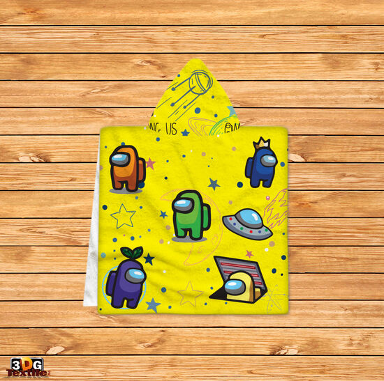 Kids Poncho Towel Among Us Yellow