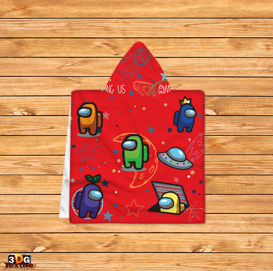 Kids Poncho Towel Among Us Red