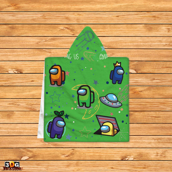 Kids Poncho Towel Among Us Green