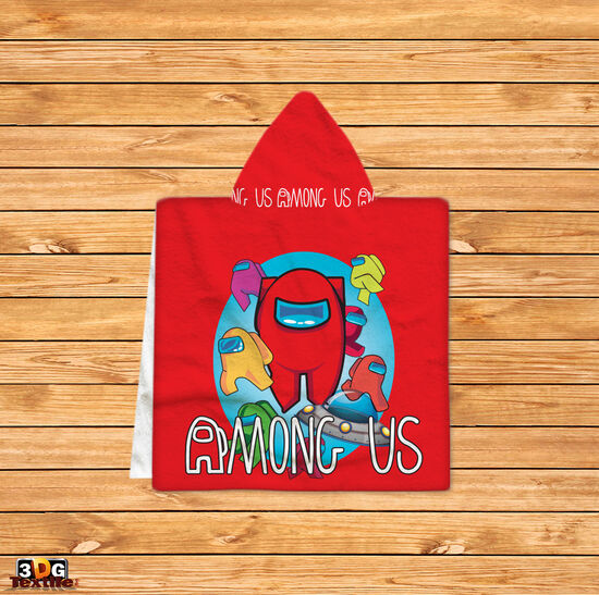 Kids Poncho Towel Among Us Red 2021