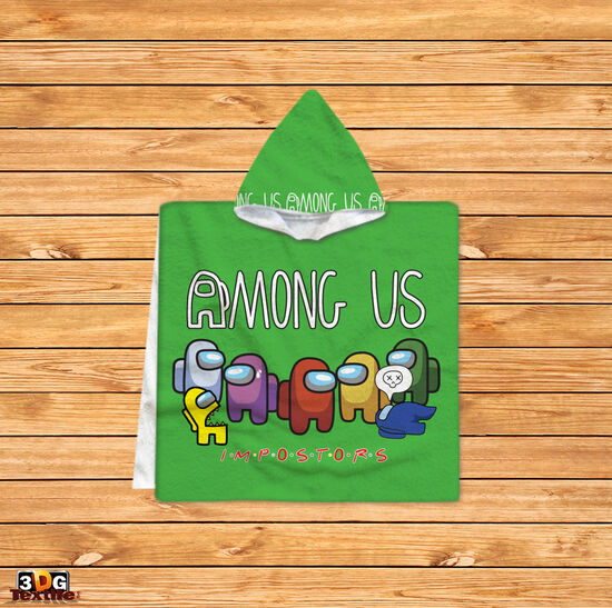 Kids Poncho Towel Among Us Green 2021