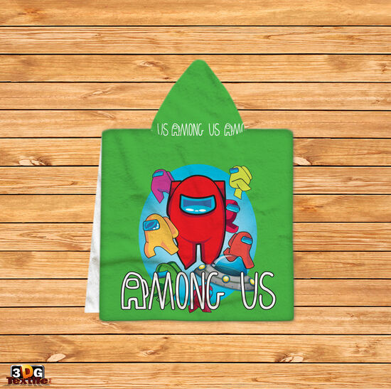 Kids Poncho Towel Among Us Green 2021