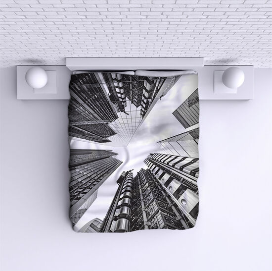 Bed Cover Black and white buildings
