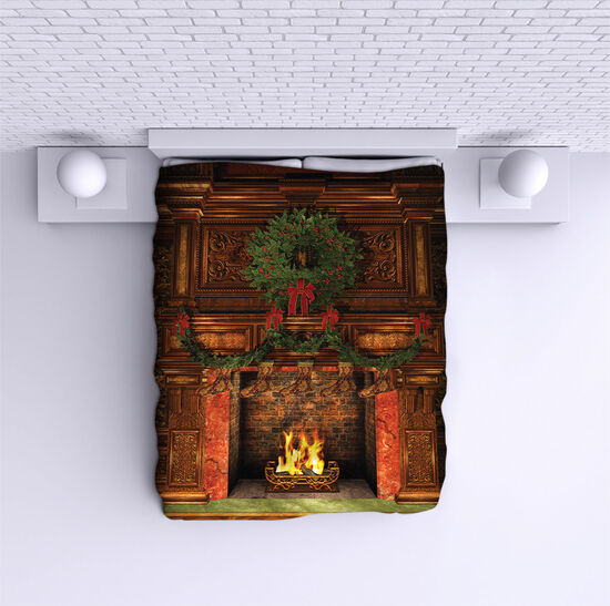 Bed Cover Christmas fireplace
