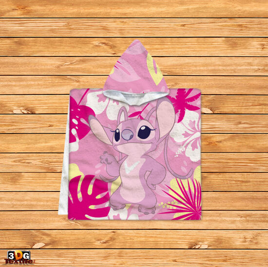 Kids Poncho Towel Stitch pink