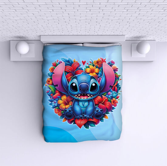 Bed Cover Stitch Flowers blue