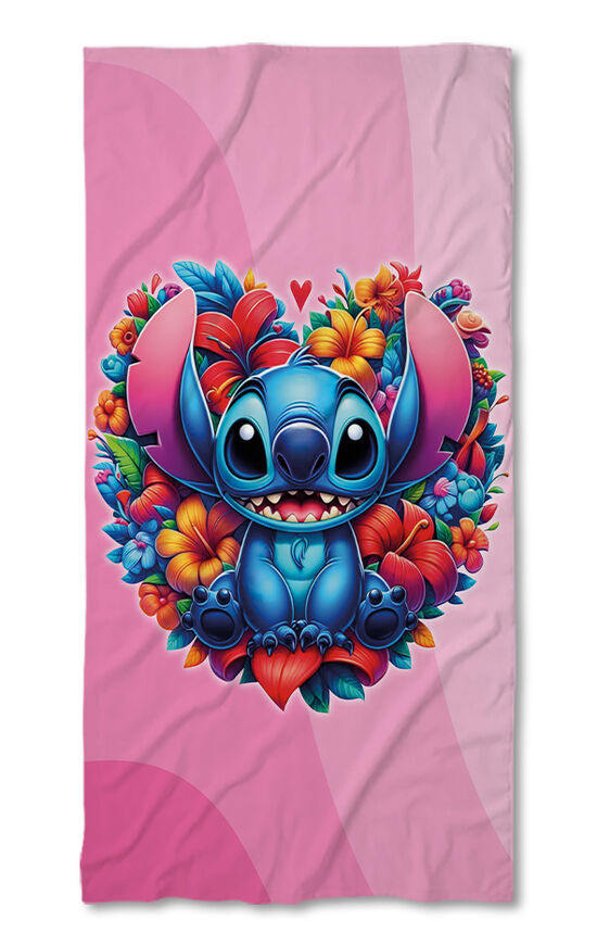 Beach Towel Stitch Flowers pink