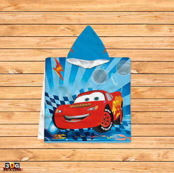 Kids Poncho Towel Cars