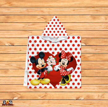 Kids Poncho Towel Minnie and Mickie Red Dots