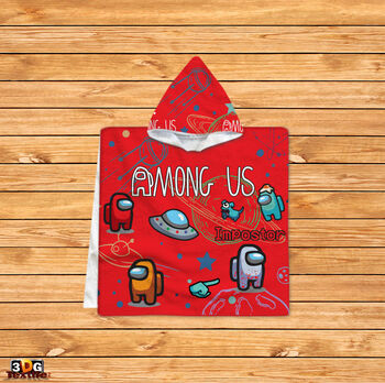 Kids Poncho Towel Among Us Red