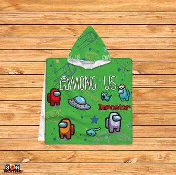 Kids Poncho Towel Among Us Green