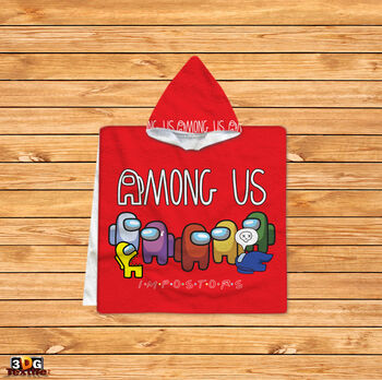Kids Poncho Towel Among Us Red 2021