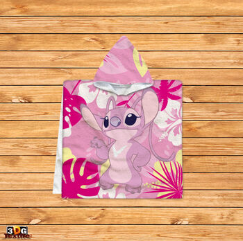 Kids Poncho Towel Stitch pink